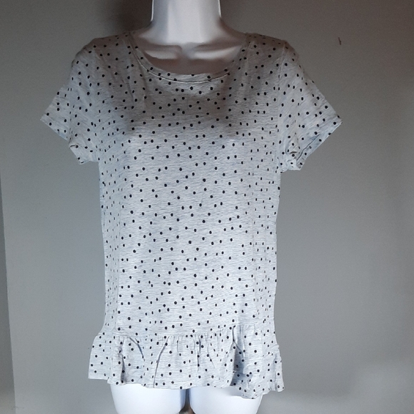 Talbots Tops - Talbots Light Blue With Black Polka Dot Ruffle Top